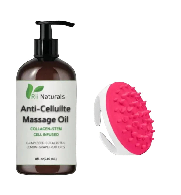 Cellulite Massage Oil + Pink Massage Roller | Rii Naturals