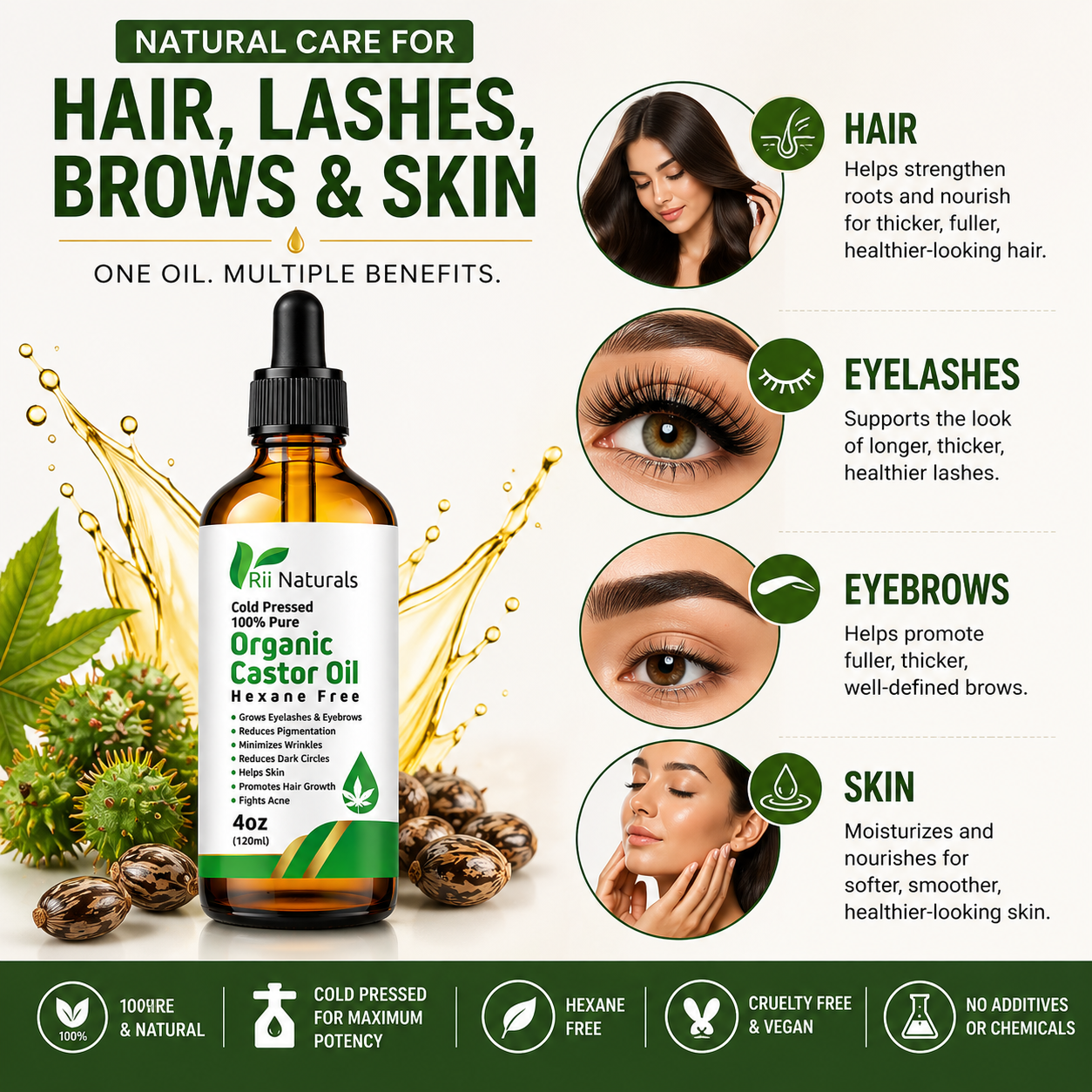 Organic Castor Oil 4oz 120ml Hexane-Free