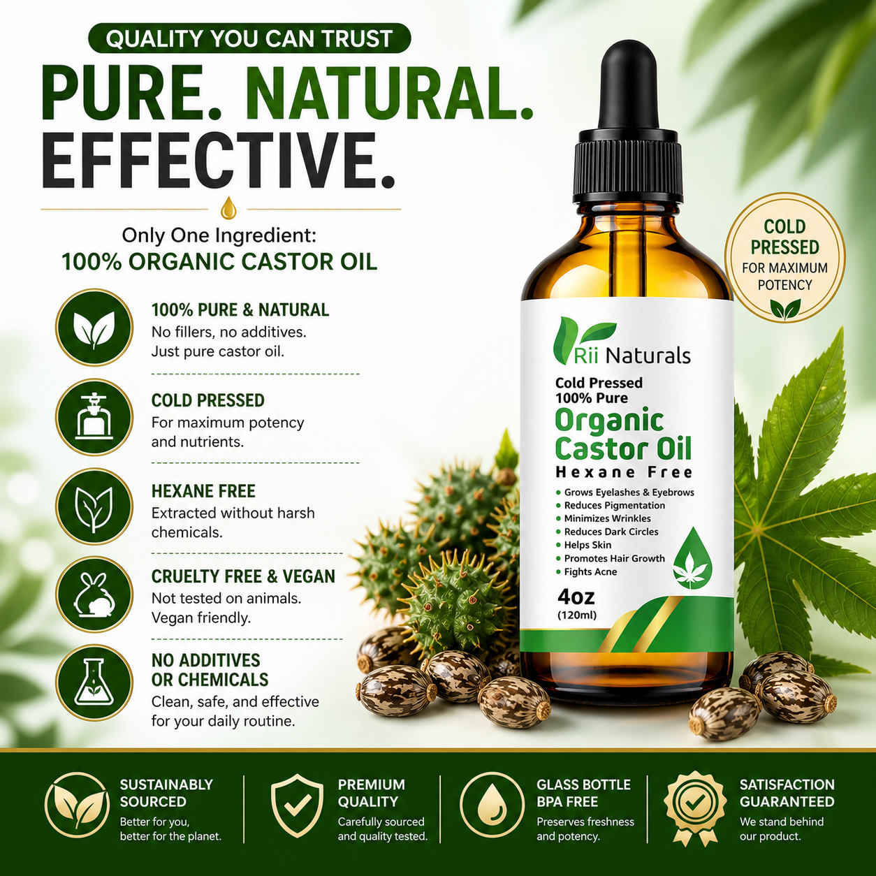 Organic Castor Oil 4oz 120ml Hexane-Free