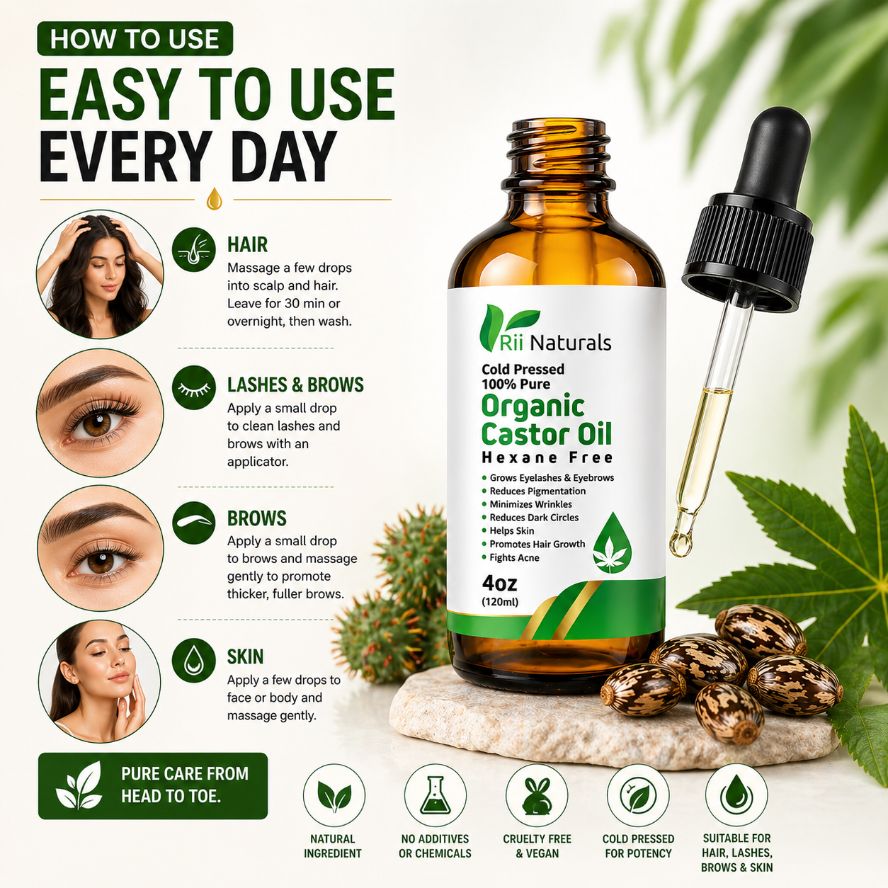 Organic Castor Oil 4oz 120ml Hexane-Free
