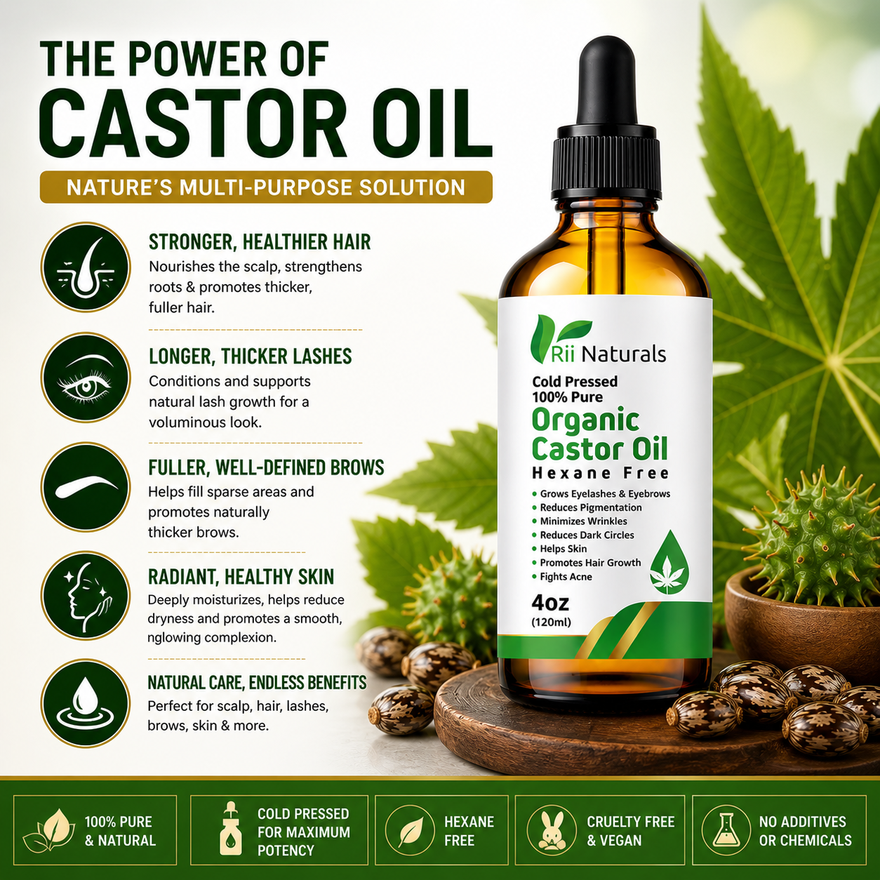 Organic Castor Oil 4oz 120ml Hexane-Free