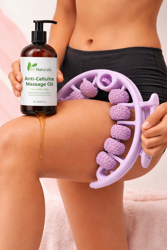 Cellulite Massage Roller & Oil for Silky Radiant Soothing Flawless Smooth Gentle Skin