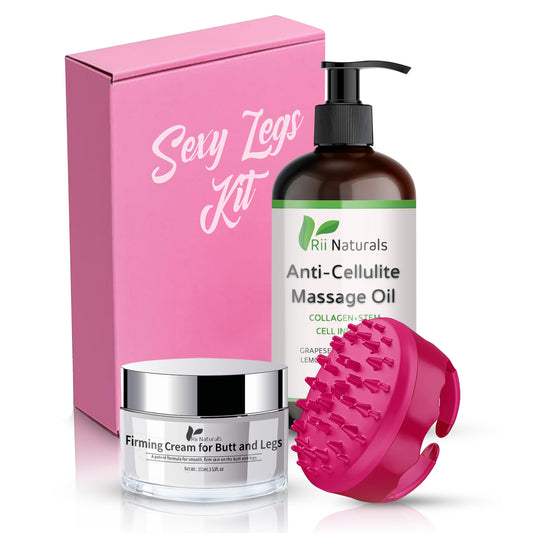 Sexy Legs Kit - Anti Cellulite Massage Oil, Firming Cream & Body Scrubber Massager 3-in-1 BUNDLE