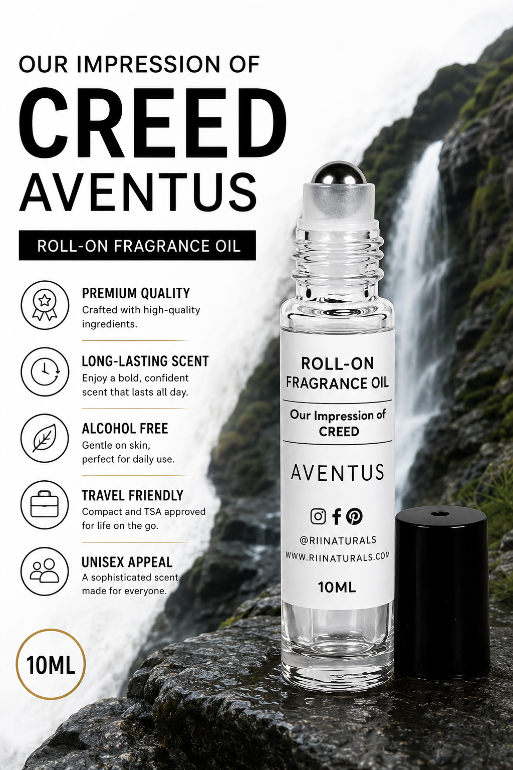 Inspired by Aventus, Long Lasting Fragrance Oil, Alcohol-Free Travel Size (10ml)