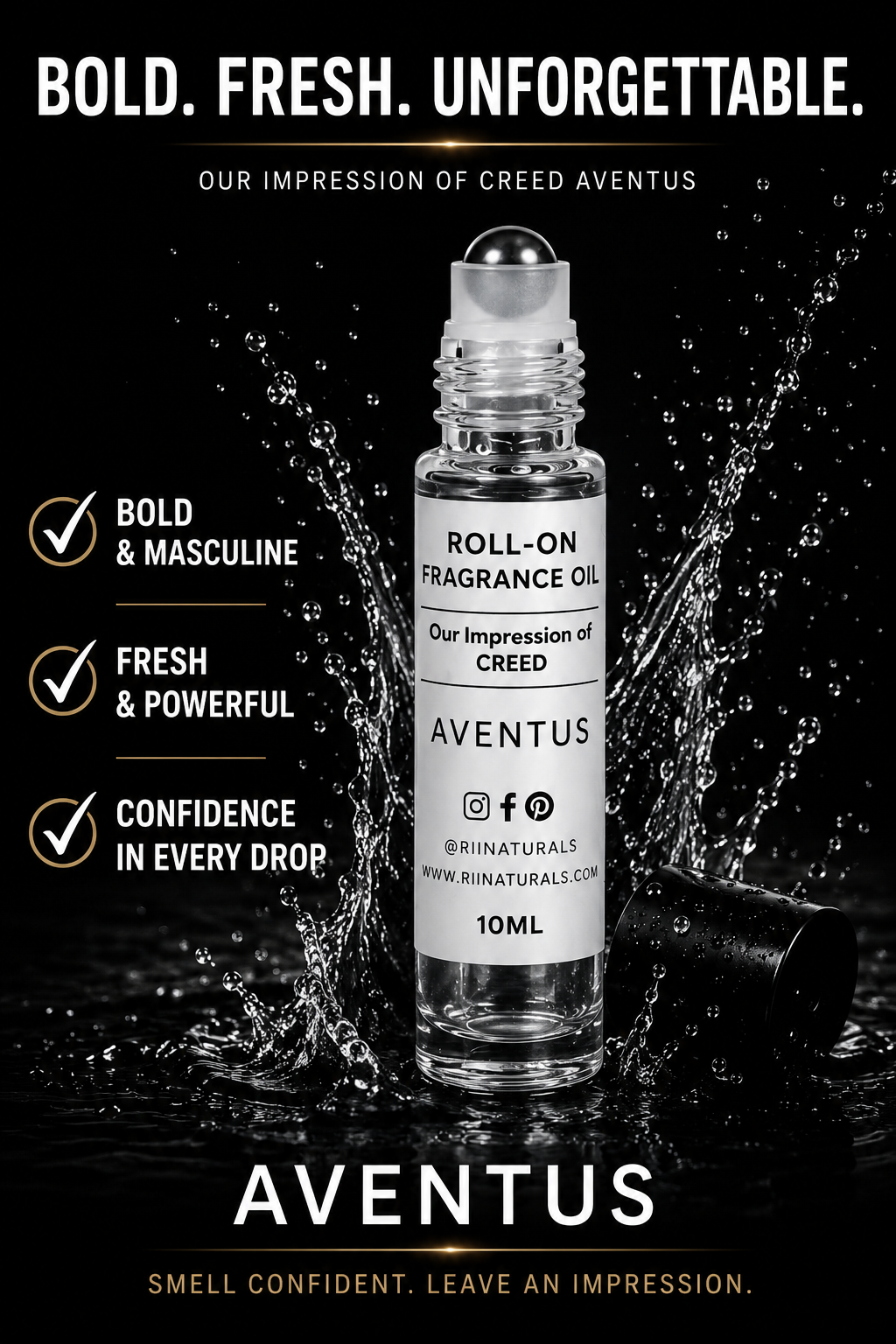 Inspired by Aventus, Long Lasting Fragrance Oil, Alcohol-Free Travel Size (10ml)