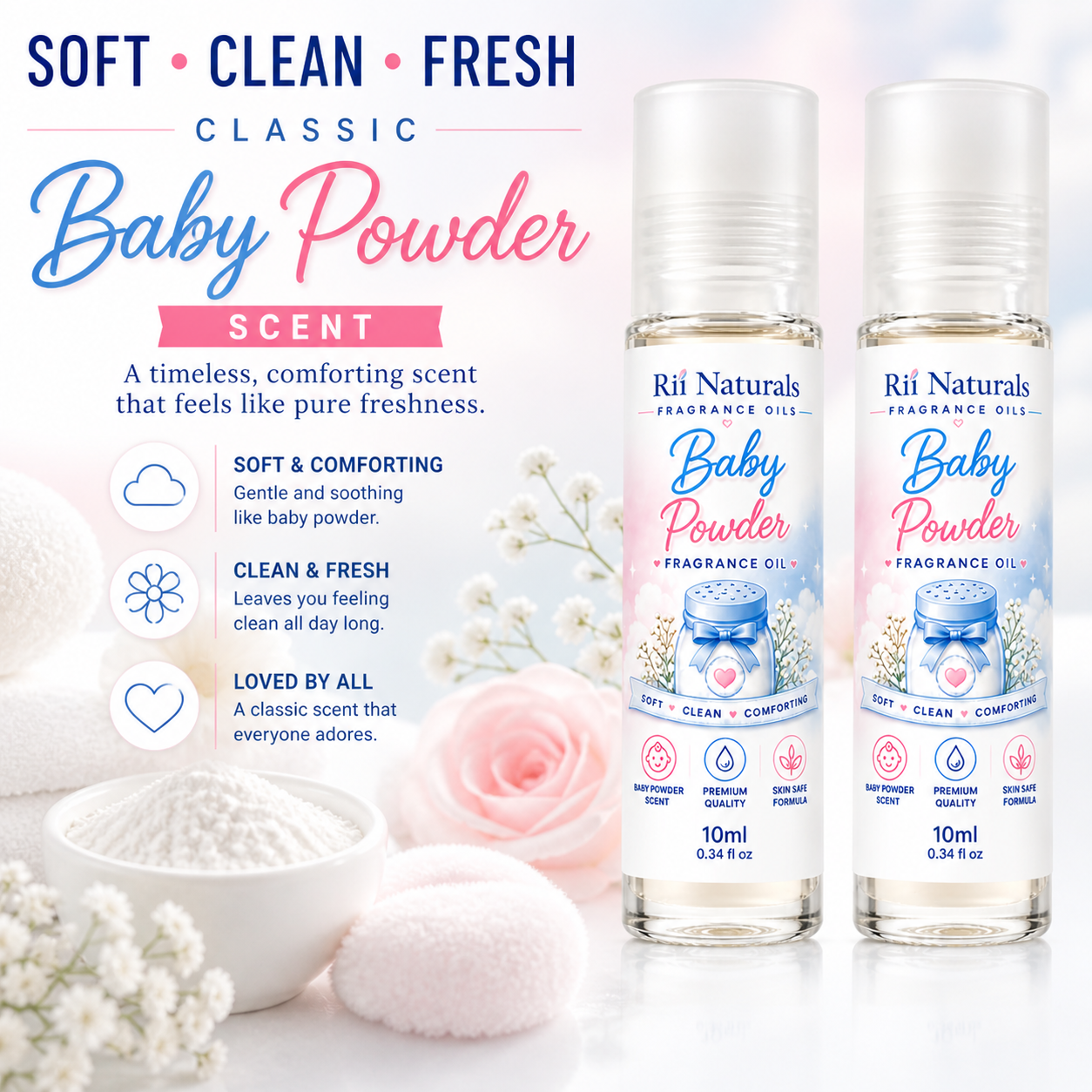 Baby Powder 2 PACK Buy 1 Get 1 Free 100% Pure Fragrance Perfume Body Oil Roll On