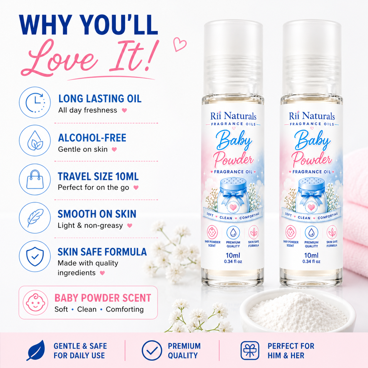 Baby Powder 2 PACK Buy 1 Get 1 Free 100% Pure Fragrance Perfume Body Oil Roll On