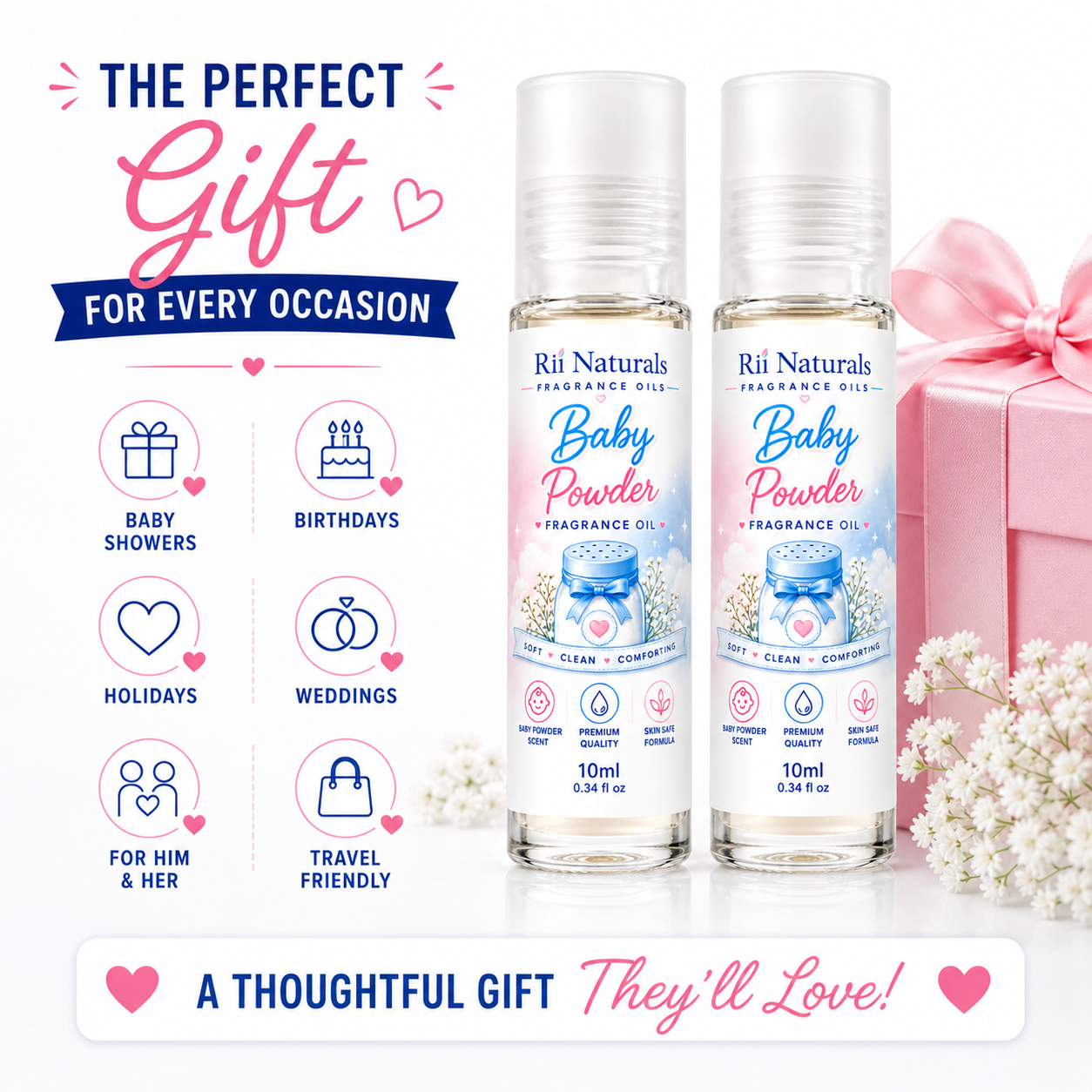 Baby Powder 2 PACK Buy 1 Get 1 Free 100% Pure Fragrance Perfume Body Oil Roll On