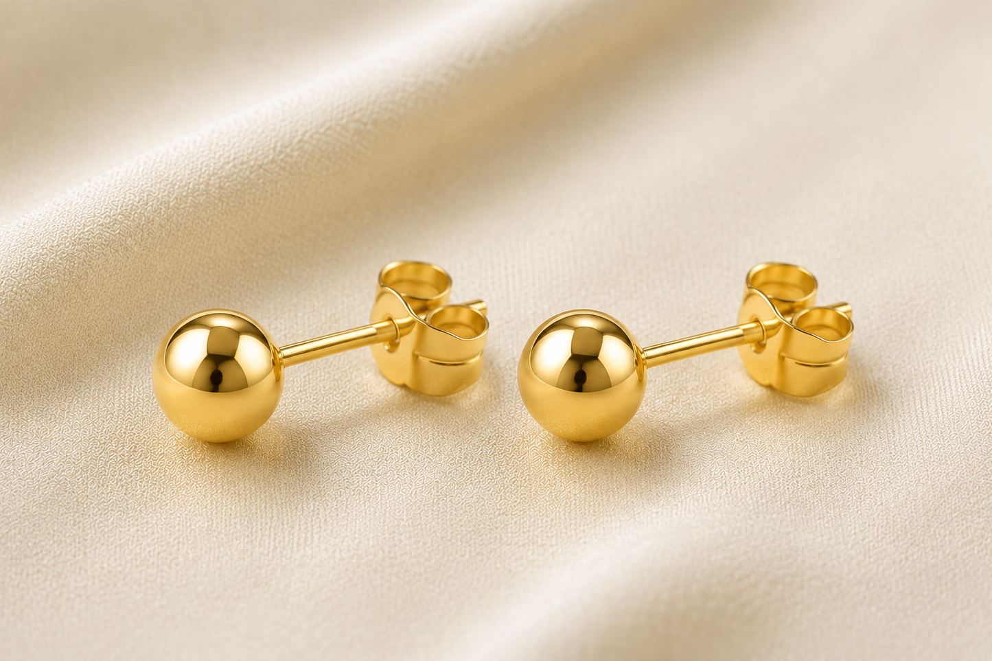 14K Solid Gold Ball Stud Earrings 4MM