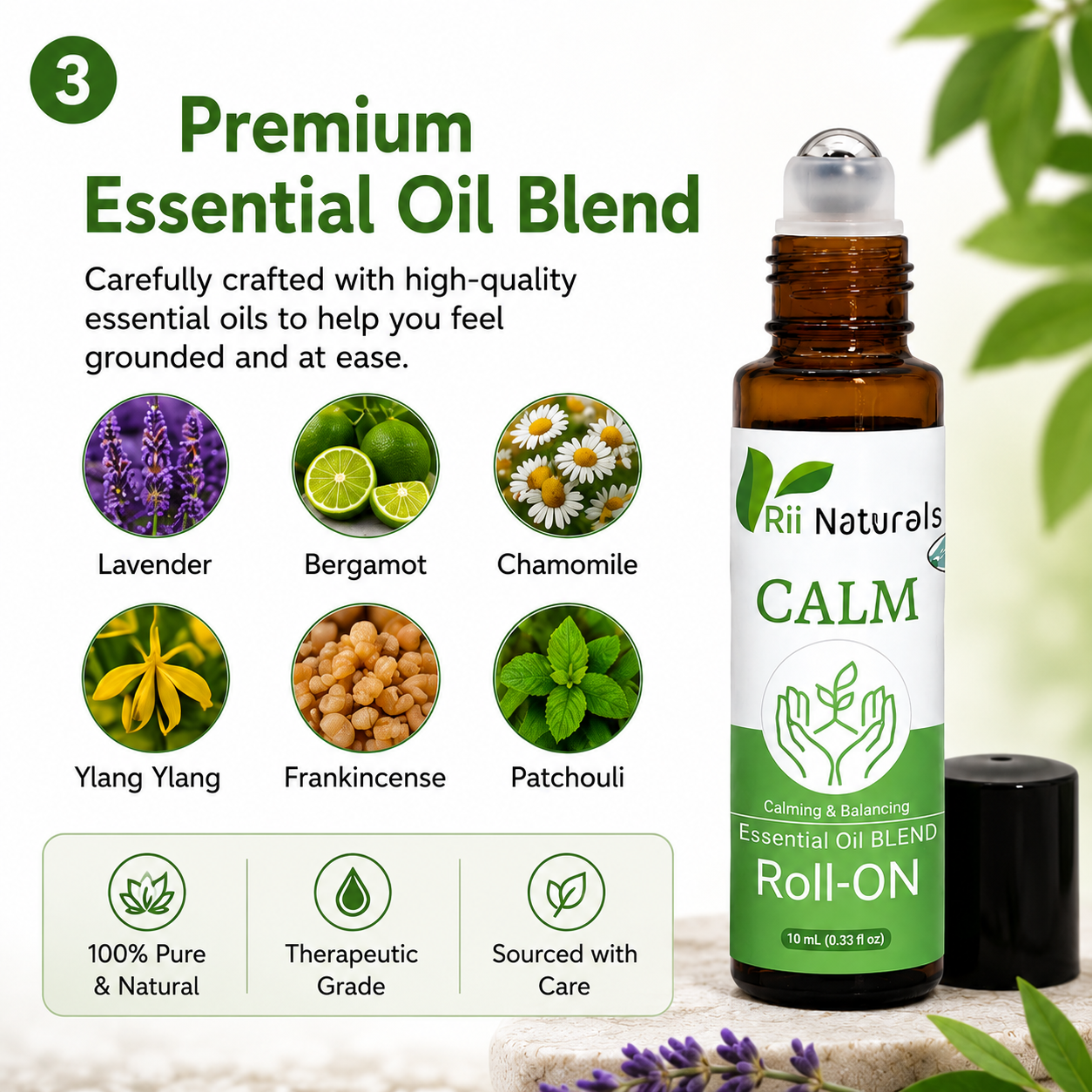 100% Pure Essential Oil Roll-On Natural Aromatherapy Stress Relief & Relaxation