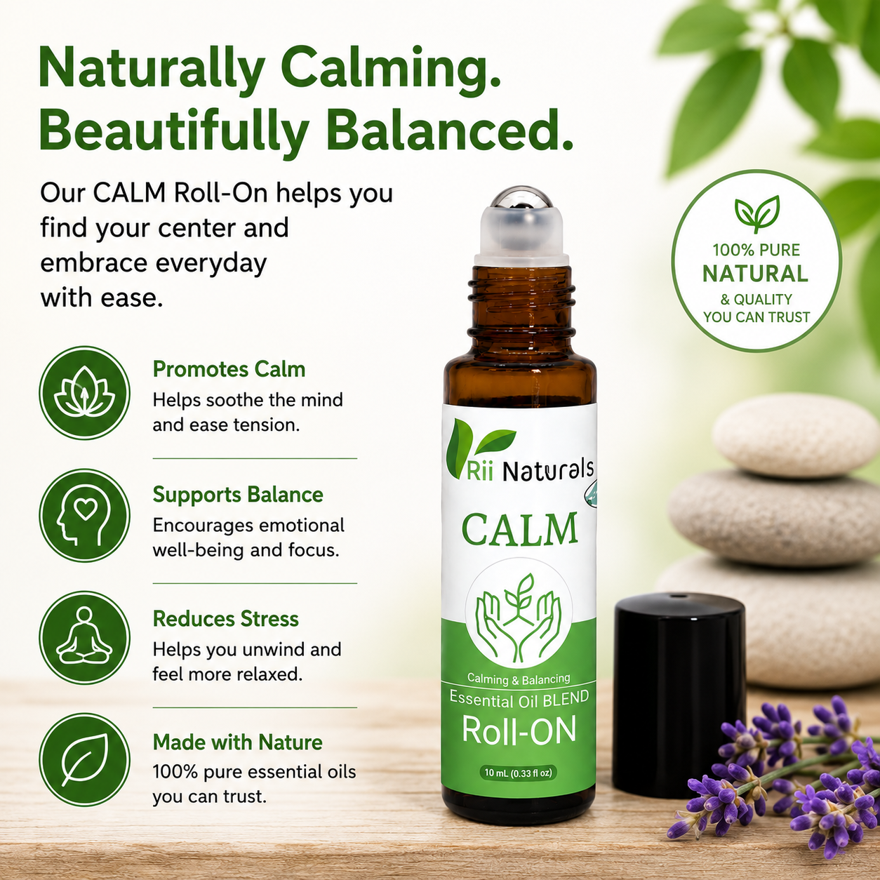 100% Pure Essential Oil Roll-On Natural Aromatherapy Stress Relief & Relaxation