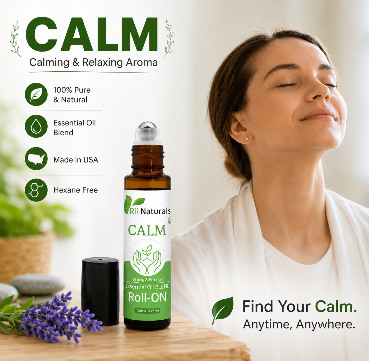 100% Pure Essential Oil Roll-On Natural Aromatherapy Stress Relief & Relaxation