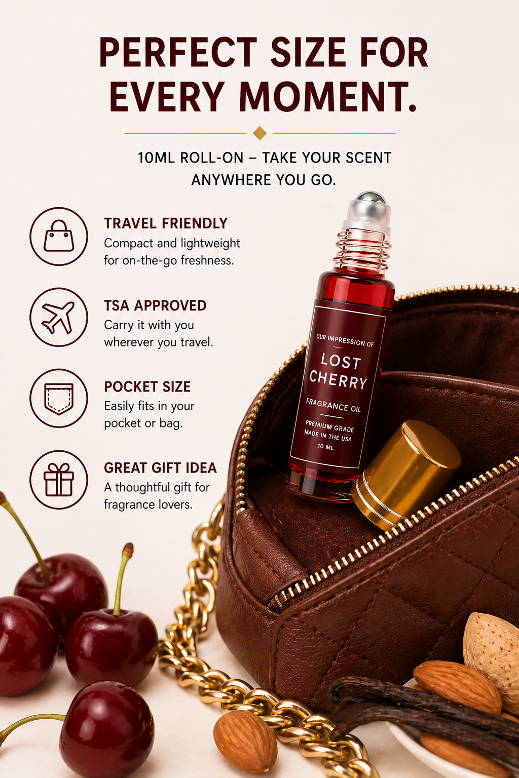 Lost Cherry Type Fragrance Oil Roll-On – Sweet Cherry Almond Perfume Oil for Women & Men