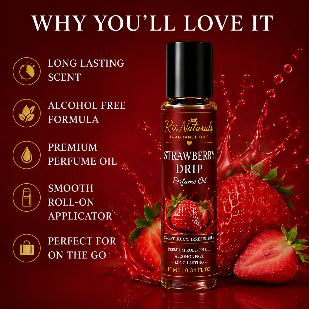 Strawberry Perfume Oil – Sweet Fruity Roll-On Fragrance | Strawberry Drip