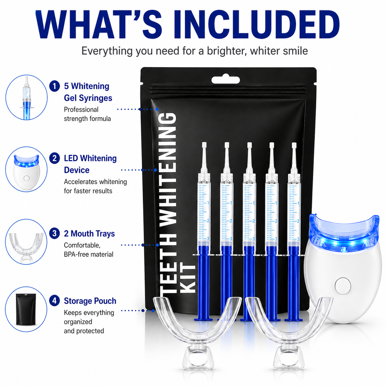Teeth Whitening Gel Kit 5X Strong Tooth Bleaching Kit with LED Light Tray